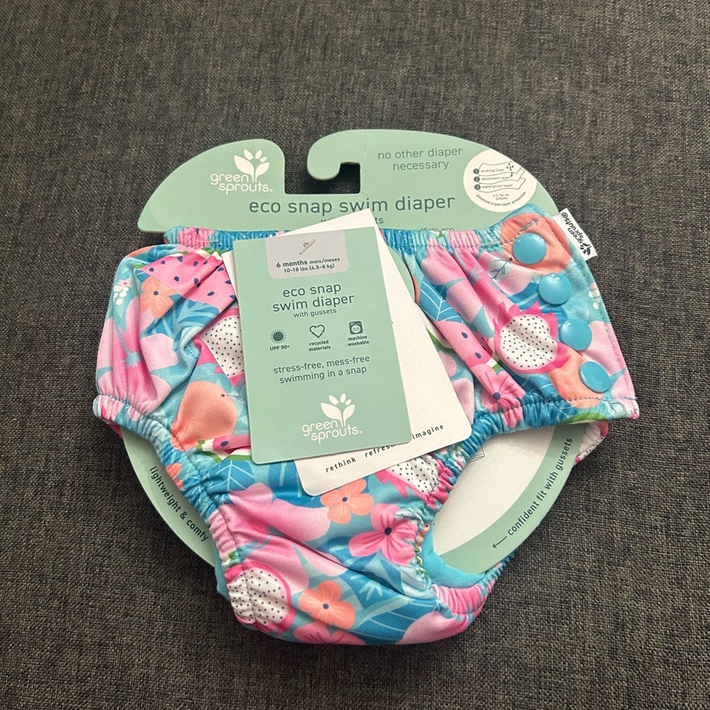 -Green Sprouts Baby Girl Eco Snap Swim Diaper 6Months NWT Aqua Tropical